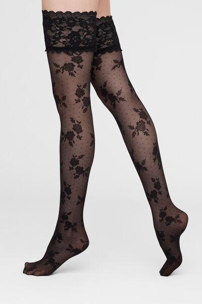 40 Denier Micro tulle Hold-Ups, Black, Black, large image number 0