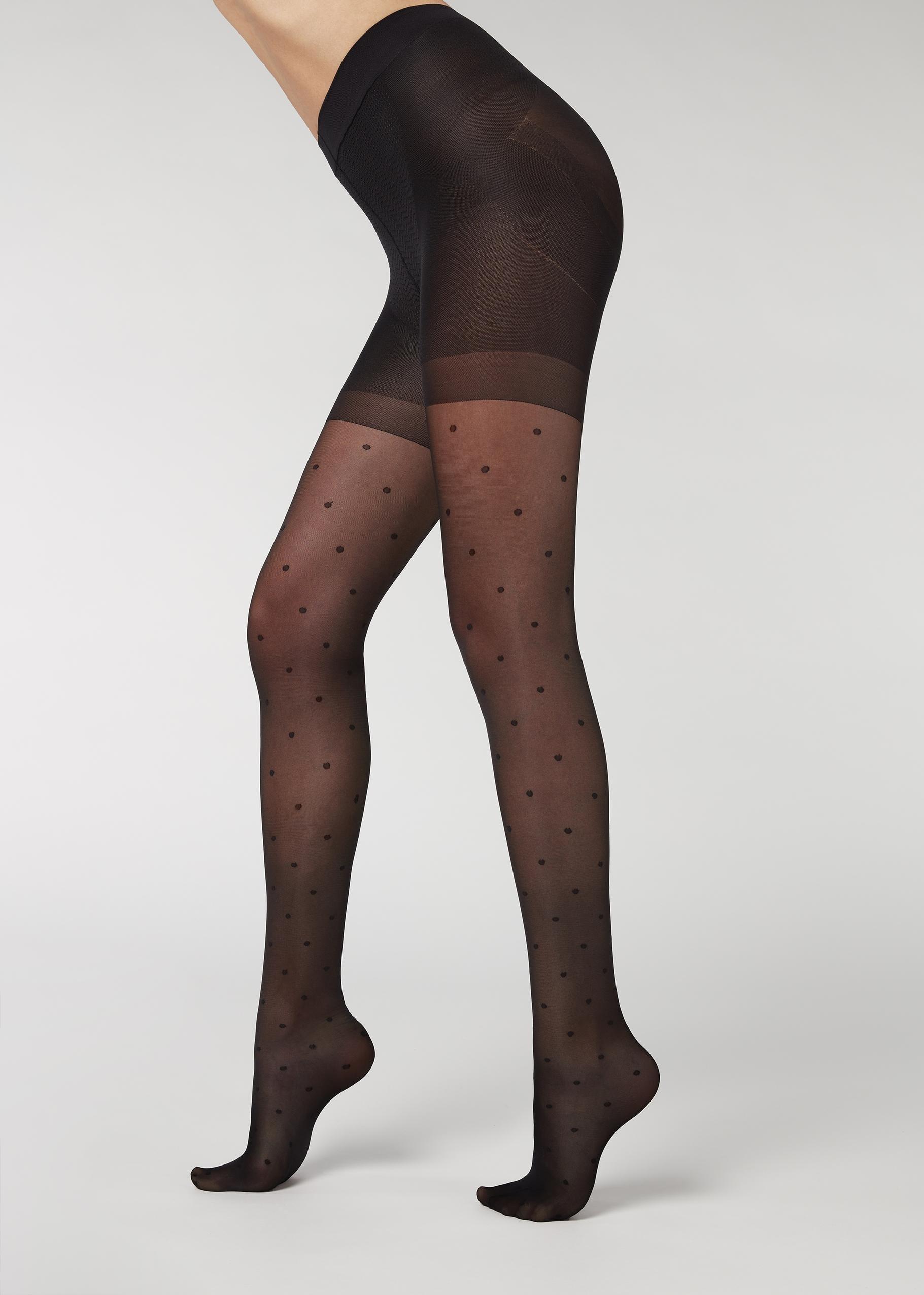 Black Polka-Dot Total Shaper Tights, Black Polka Dots, large image number 2