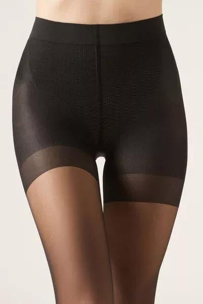 20 Denier Shaper Back Seam Tights, Black, Rear Black Stripe, large image number 2