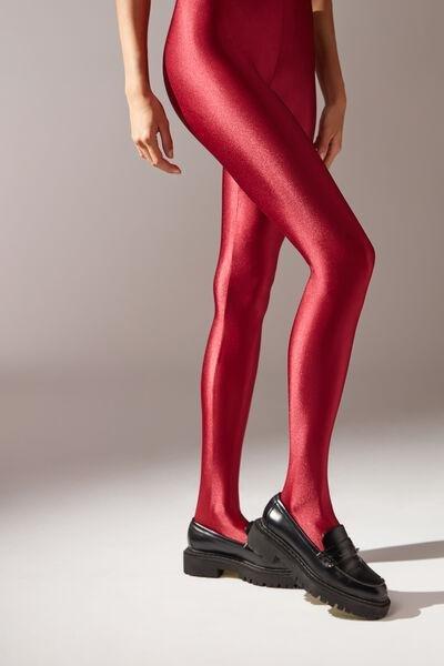 Menza Glossy Satin Opaque Tights - Red - Pritzy