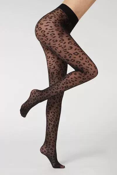 Black Animal Pattern 30 Denier Sheer Tights, Black, large image number 1