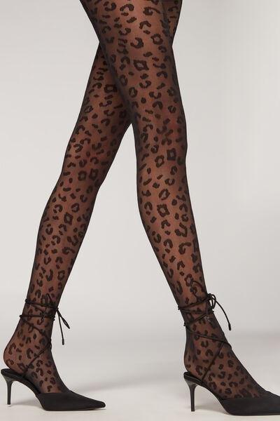 30 Denier Animal Patterned Tights, Black, 5501_5270, medium