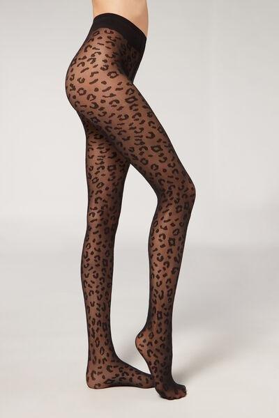 30 Denier Animal Patterned Tights, Black, 5501_5270, large image number 1