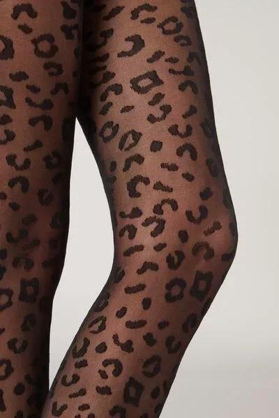 30 Denier Animal Patterned Tights, Black, 5501_5270, large image number 2