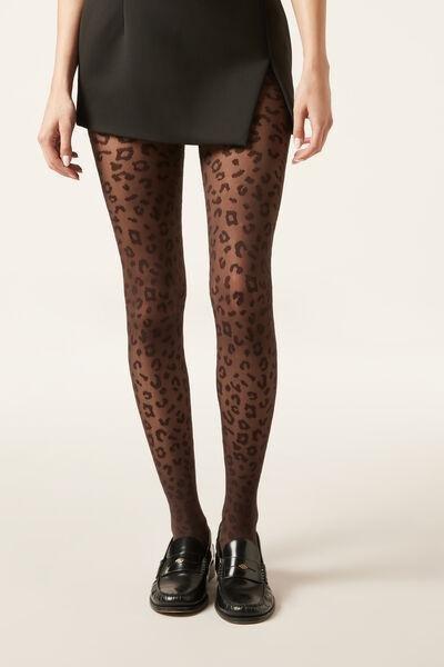 30 Denier Animal Pattern Sheer Tights, Brown, 5501_5501, large image number 0
