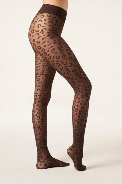 30 Denier Animal Pattern Sheer Tights, Brown, 5501_5501, large image number 1