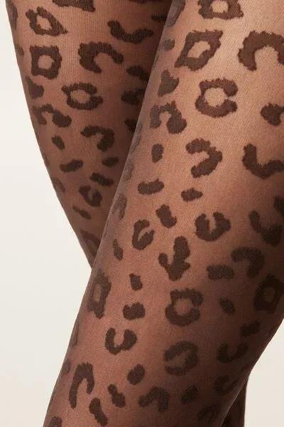 30 Denier Animal Pattern Sheer Tights, Brown, 5501_5501, large image number 2