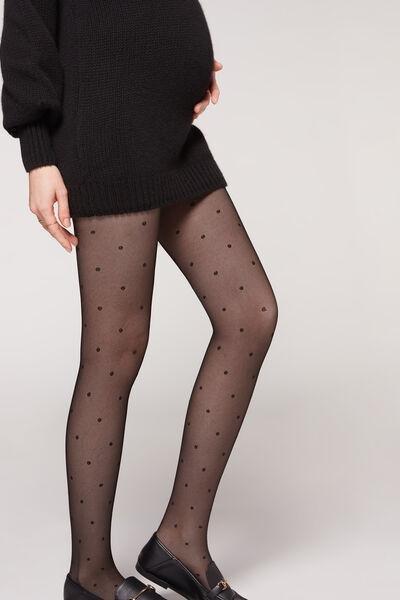 Black Polka-Dot Maternity Tights, , large image number 0