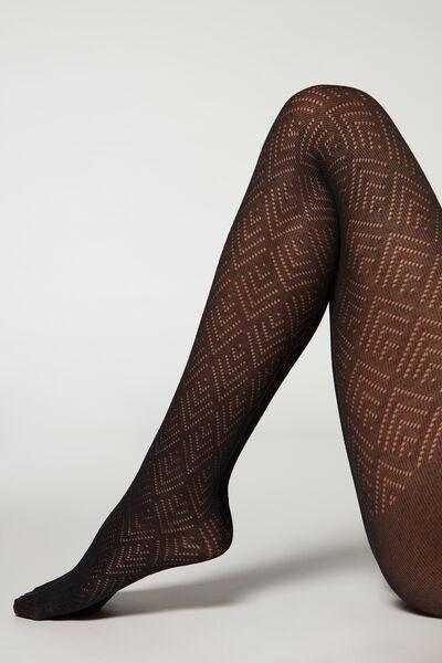 Black Fan Openwork Cashmere Tights, , large image number 0