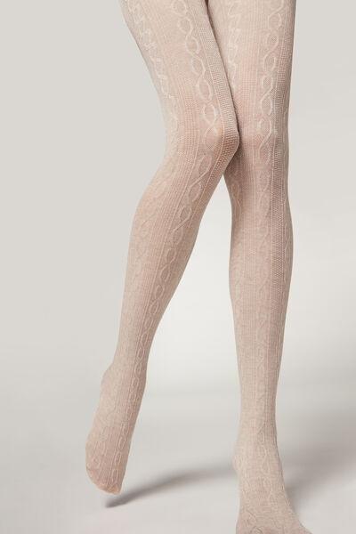 Calzedonia White Cable-Knit-Patterned Cashmere Tights