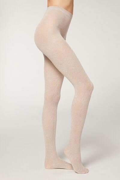 White Cable-Knit-Patterned Cashmere Tights