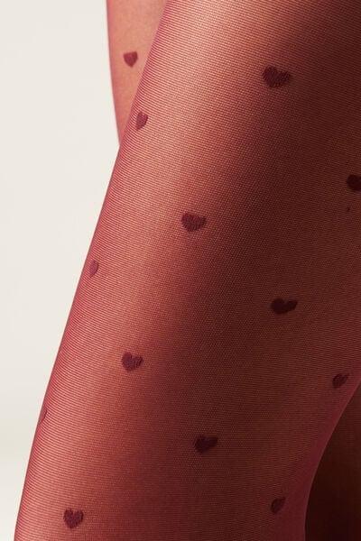 30 Denier Heart Embroidery Sheer Tights, Burgundy, Grape, large image number 2
