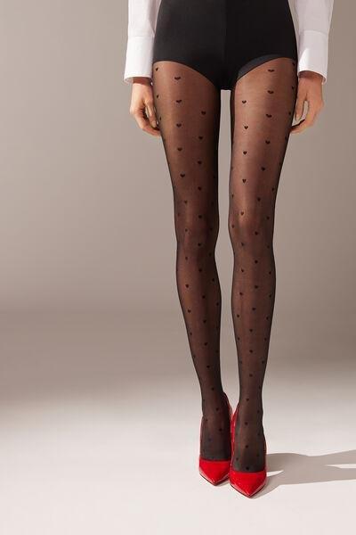 Black Little Hearts 30 Denier Sheer Tights, , large image number 0