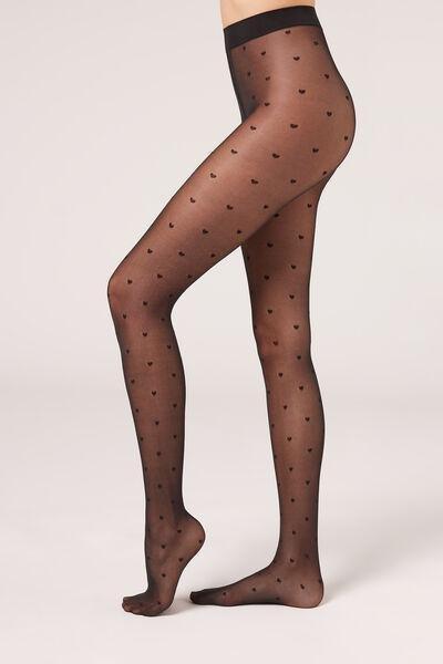 Calzedonia Black Little Hearts 30 Denier Sheer Tights