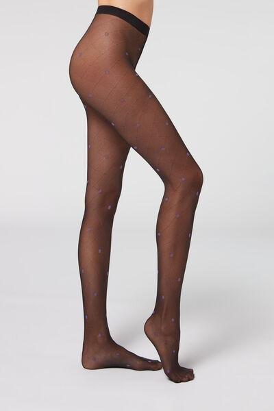 Women's 20d Black Dim Style sheer tights with a striped pyjama pattern