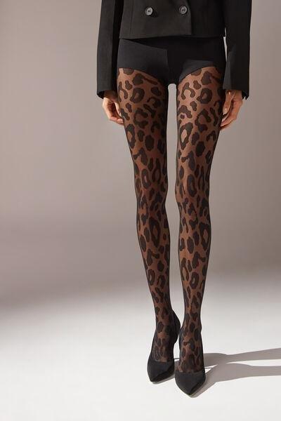 Patterned tights - Black/Leopard print - Ladies