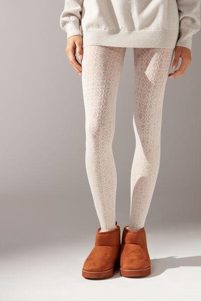 Calzedonia Cream Cashmere Diamonds Diamond Patterned Cashmere Tights Azadea UAE