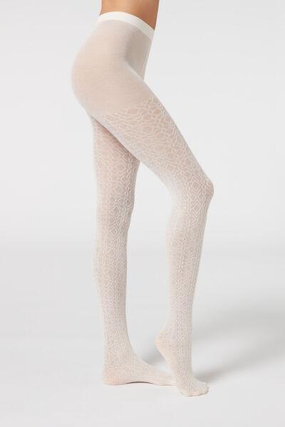 Cream Cashmere Diamonds Diamond-Patterned Cashmere Tights, , large image number 1