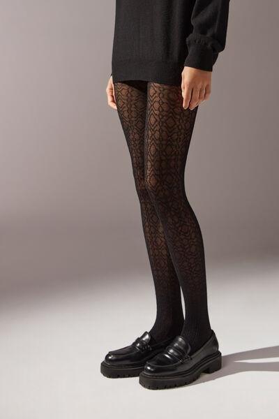 Black Cashmere Diamonds Diamond-Patterned Cashmere Tights, , large image number 0