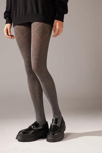 Cashmere Large Openwork Tights, Grey, , large image number 0