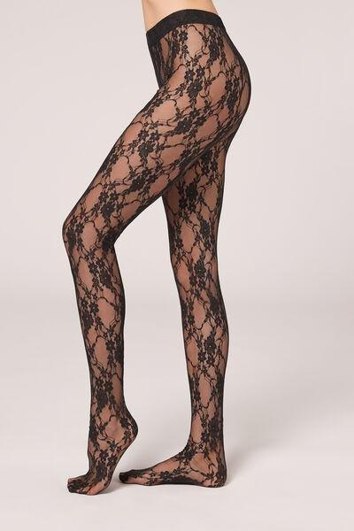 PIZZO NERO Floral Lace Fabric Tights, 5501_829C, large image number 1