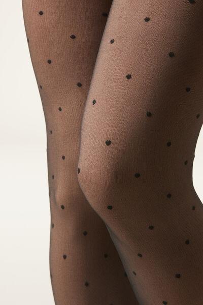 30 Denier Sheer-Effect Polka Dots Thermal Tights, Black, 5501_5409, large image number 3