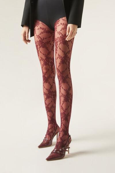 40 Denier Floral Tulle Tights, 5449 - Purple, , medium