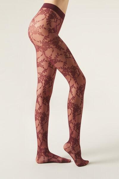 40 Denier Floral Tulle Tights, 5449 - Purple, , large image number 1