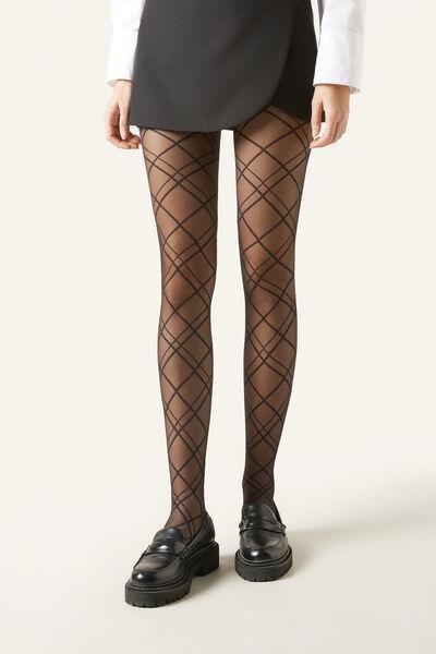 Diamond Sheer Tights, 5450 - Rombi Incrocio - Black, , large image number 0