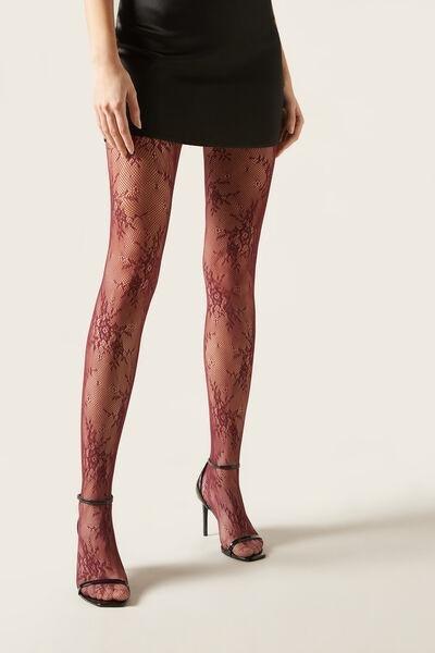 Floral Fishnet Tights, Purple, , large image number 0