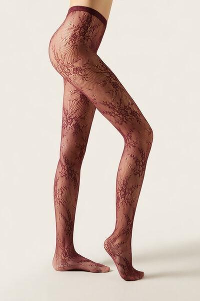 Floral Fishnet Tights, Purple, , large image number 1