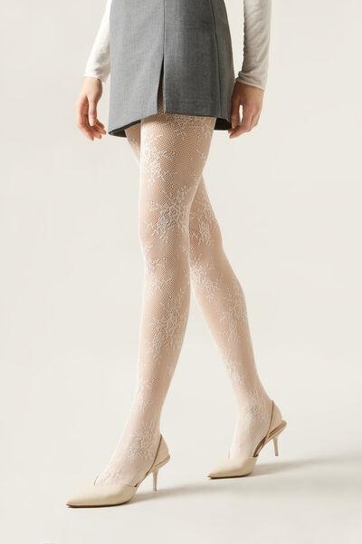 Floral Fishnet Tights , 5451 - White, 5501_5451, large image number 0
