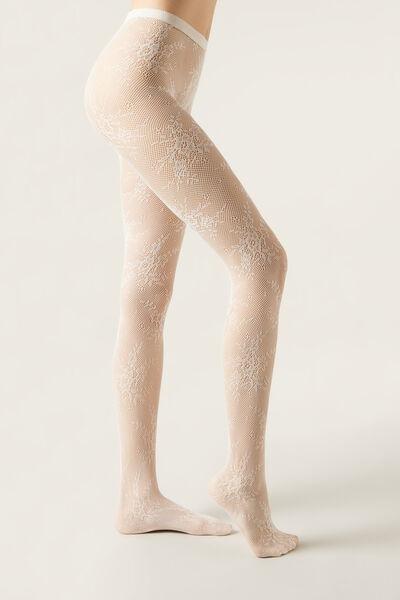 Floral Fishnet Tights , 5451 - White, 5501_5451, large image number 1