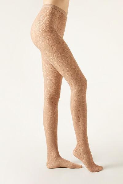 Macrame Effect Fishnet Tights, 5467 - Rete Macrame - Nude, , large image number 1