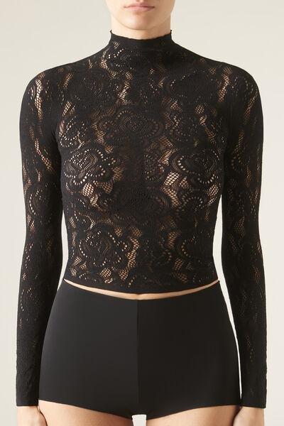 Black Lace Openwork Top, , large image number 1