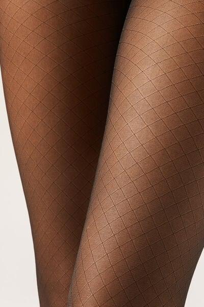 Diamond-Patterned Sheer Tights, Rombetto Black, No Colour, large image number 2