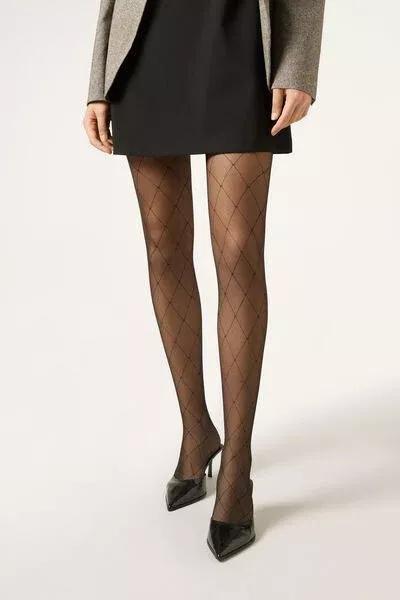 50 Denier Diamond-Patterned Tights, Black, 5501_2288, medium