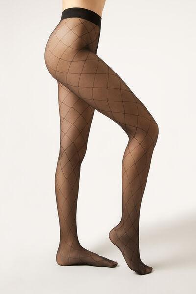 50 Denier Diamond-Patterned Tights, Black, 5501_2288, large image number 1