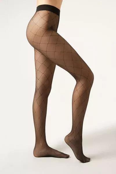 50 Denier Diamond-Patterned Tights, Black, 5501_2288, medium