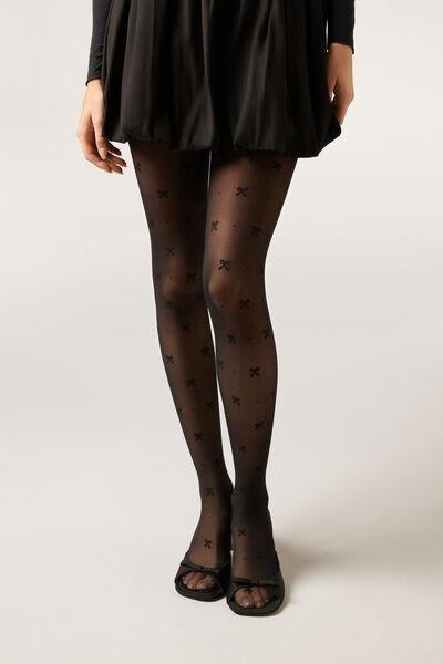 30 Denier Sheer Bow-Detail Tights, Black, 5501_3082, medium