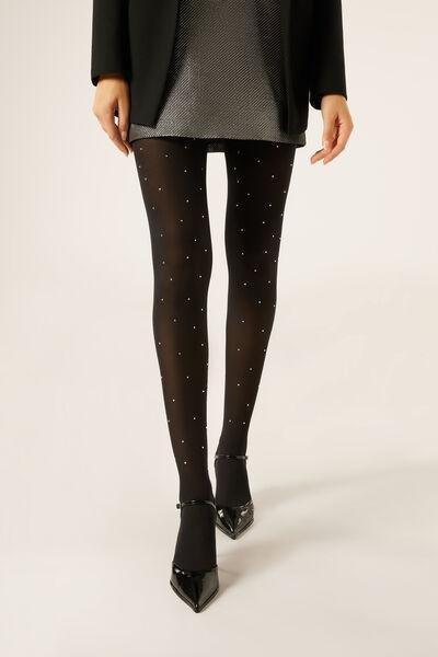 50 Denier Rhinestones All-Over Diamante Opaque Tights, Black, 5501_5485, large image number 0