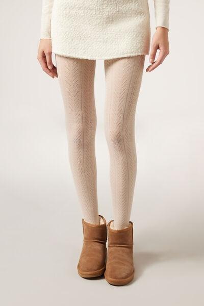 Chevron Openwork Cashmere Tights, White, 5501_5490, large image number 0
