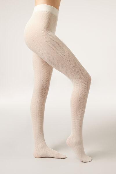 Chevron Openwork Cashmere Tights, White, 5501_5490, large image number 1