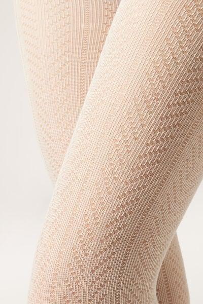 Chevron Openwork Cashmere Tights, White, 5501_5490, large image number 2