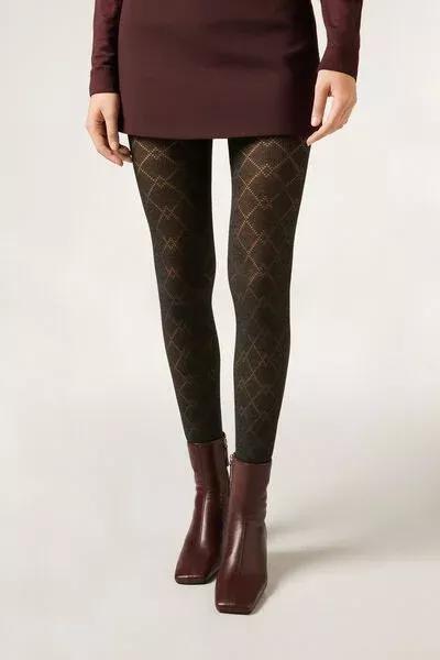 Diamond-Patterned Cashmere Tights, Grey, 5501_5433, large image number 2