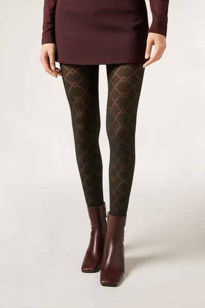 Diamond-Patterned Cashmere Tights, Grey, 5501_5433, large image number 2