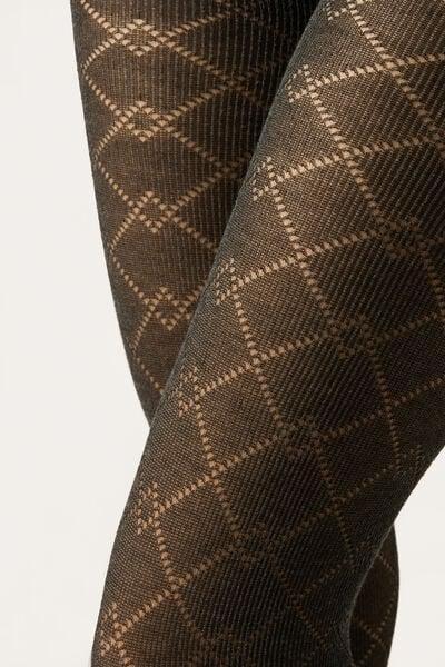 Diamond-Patterned Cashmere Tights, Grey, 5501_5433, large image number 3