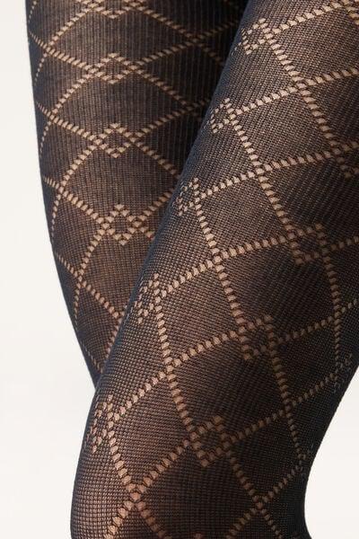 Diamond-Patterned Cashmere Tights, Navy, 5501_5491, large image number 2