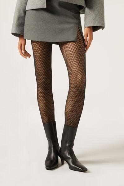 Diamond-Patterned Fishnet Tights, Black Mesh, Black Argyle Fishnet, medium