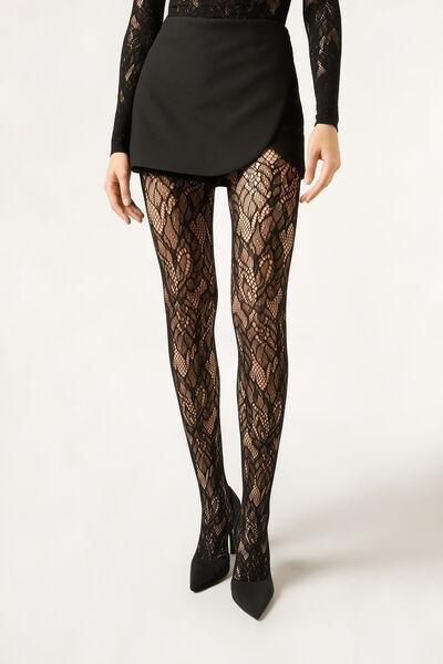 Foliage Fishnet Tights, Black, 5501_5495, large image number 0